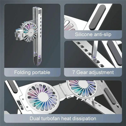 Foldable Laptop Cooling Stand With Ambient Light - Silver