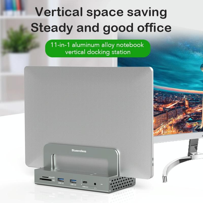 Vertical Laptop Docking Station With 4K / 60Hz Type-C Hub - 11-In-1 With Lan