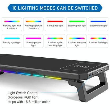 Usb Monitor Stand Riser With Type-C Ports - Wireless Charging  Black