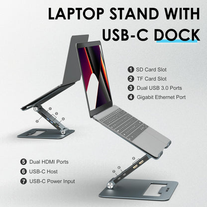 Adjustable Aluminum Laptop Stand With Type-C Docking Station