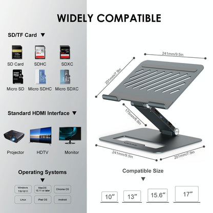 Adjustable Aluminum Laptop Stand With Type-C Docking Station