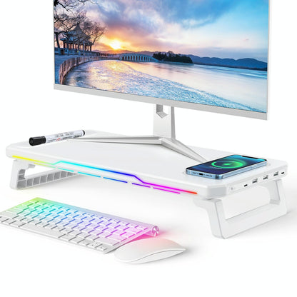 Usb Monitor Stand Riser With Type-C Ports - Wireless Charging White