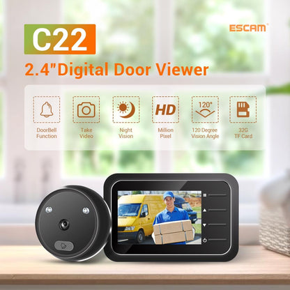 2.4 Digital Door Viewer With Night Vision Tf Card Slot Photo & Video Capture