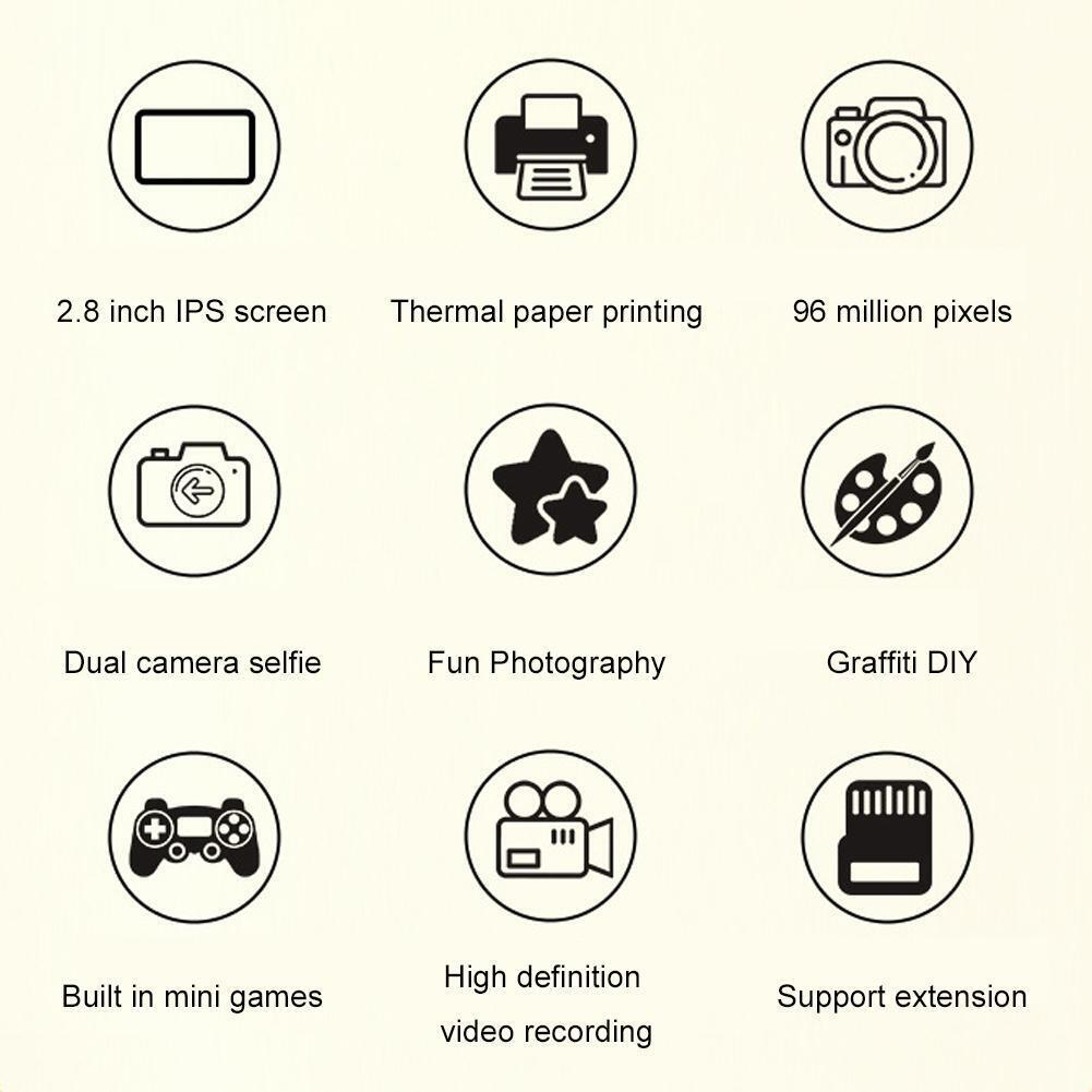 Instant Print Camera With Dual Lens - 2.8 Screen For Kids Blue