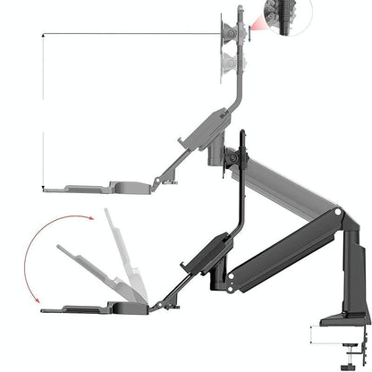 Ergonomic 19-27 Inch Monitor Holder With Foldable Keyboard Tray Full Motion Sit-stand Workstation