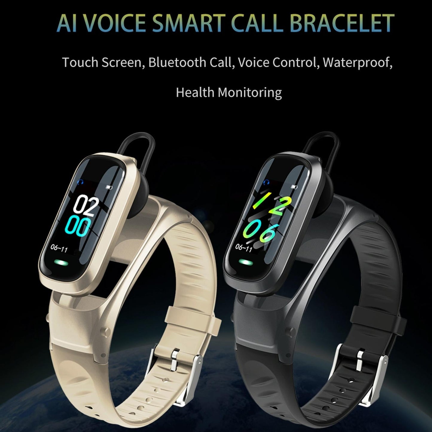 Smart Bracelet With Ai Voice Sleep & Heart Rate Monitoring Call Rejection - Black