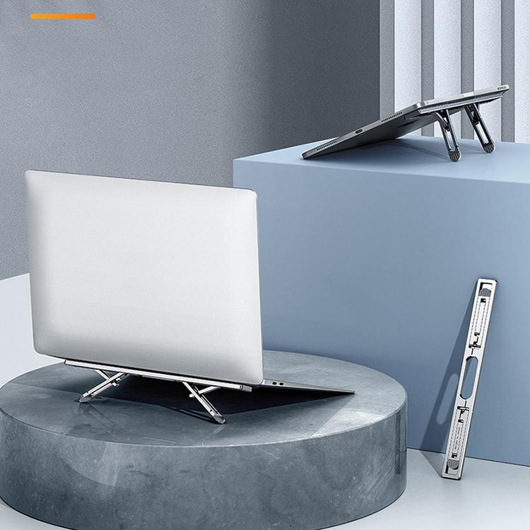 Foldable Aluminum Laptop Stand - Adjustable Height Base - Silver