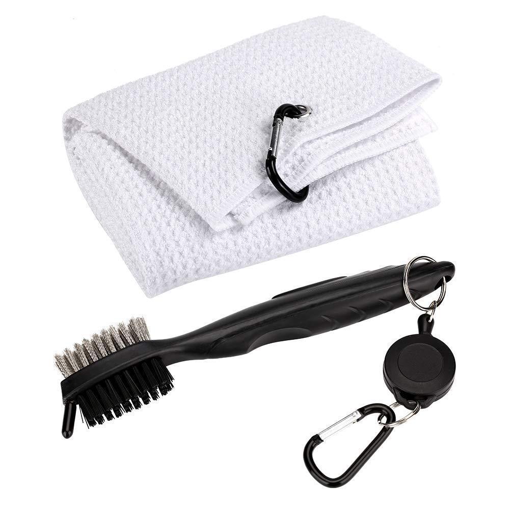 Club Cleaning Brush & Hook Towel Golf Set - Compact & Convenient - White