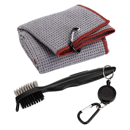 Club Cleaning Brush & Hook Towel Golf Set - Compact & Convenient - White