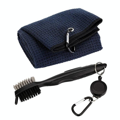 Club Cleaning Brush & Hook Towel Golf Set - Compact & Convenient - White