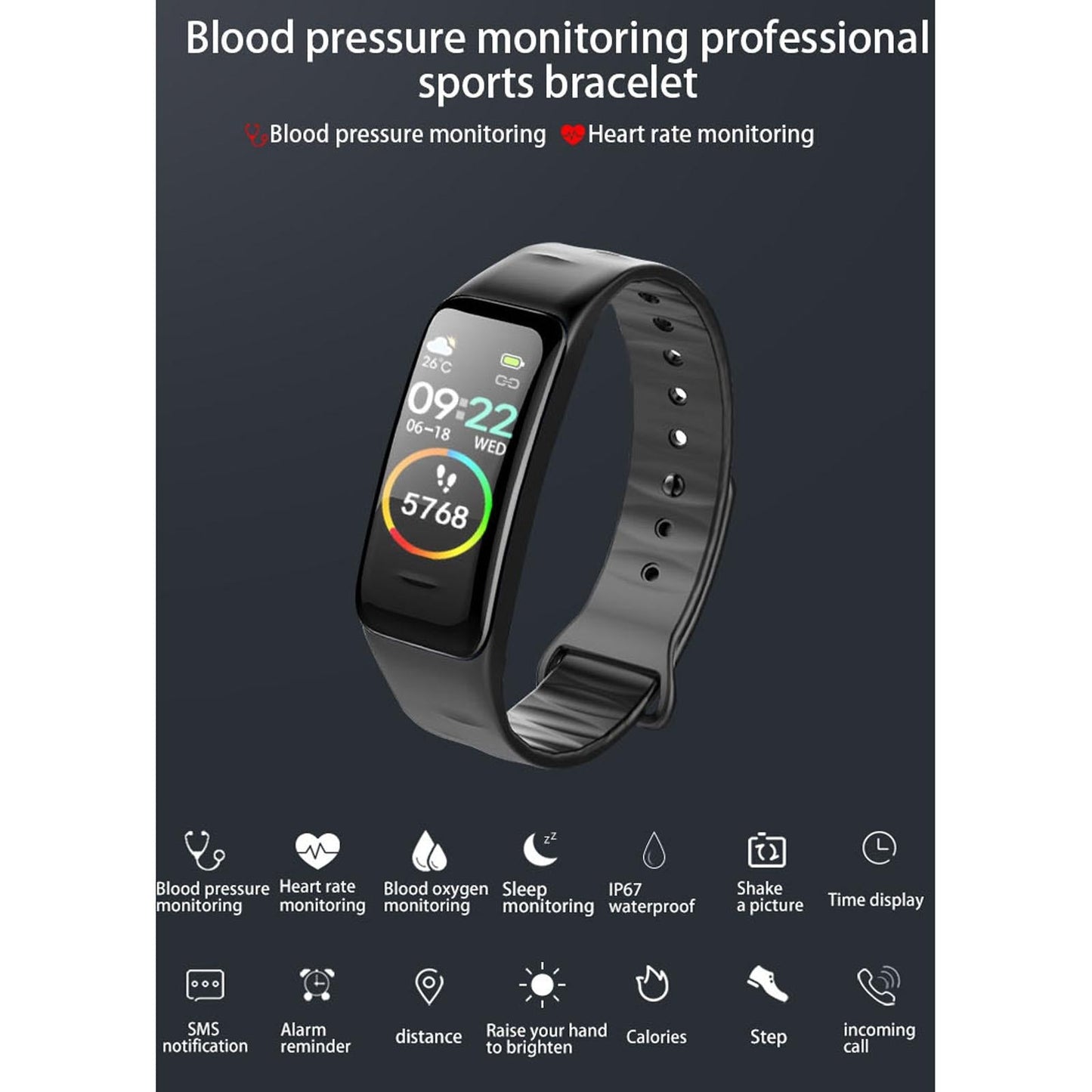 Waterproof Smart Bracelet With Colour Screen - Ip67 - Black