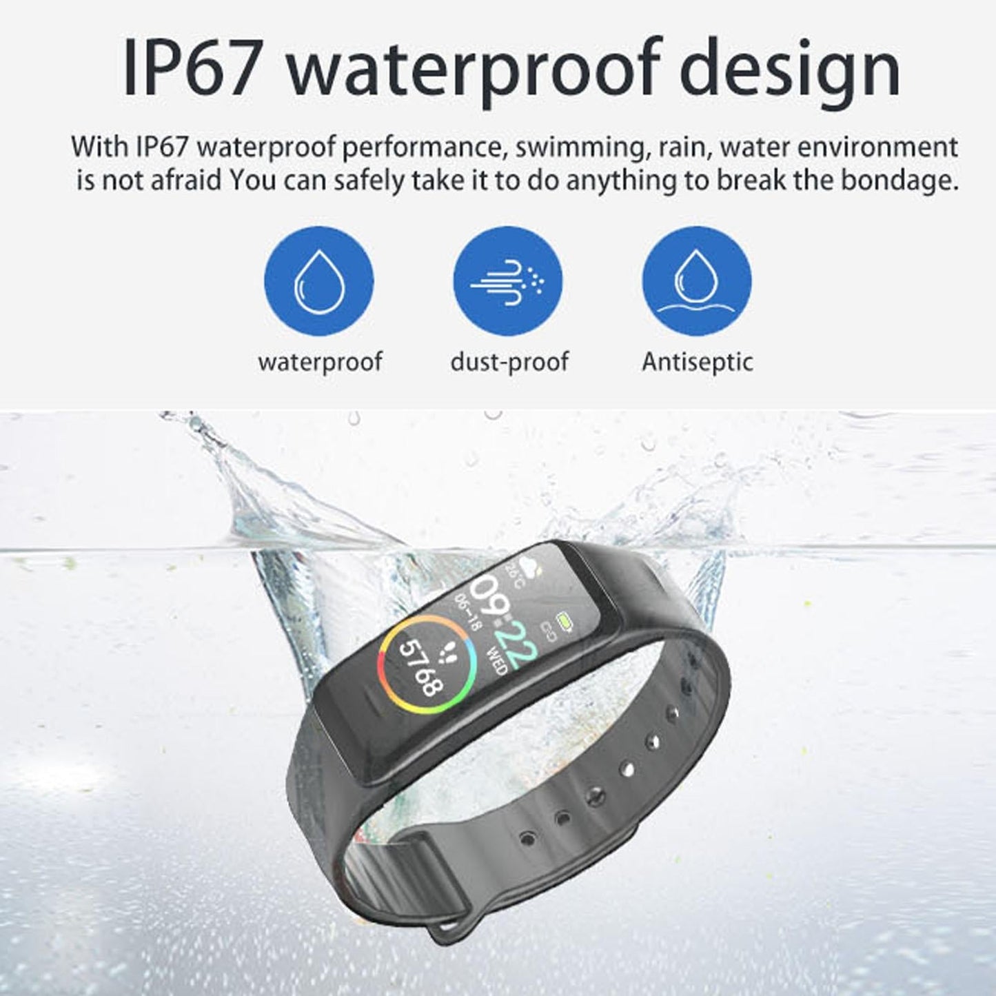 Waterproof Smart Bracelet With Colour Screen - Ip67 - Black