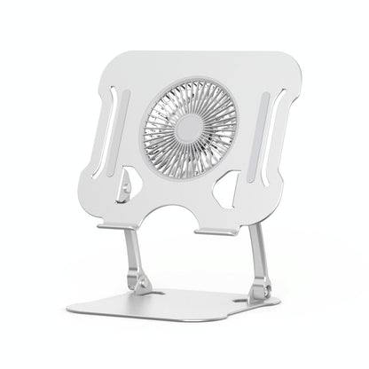 Silver Foldable Laptop Bracket With Fan - Space-Saving Design