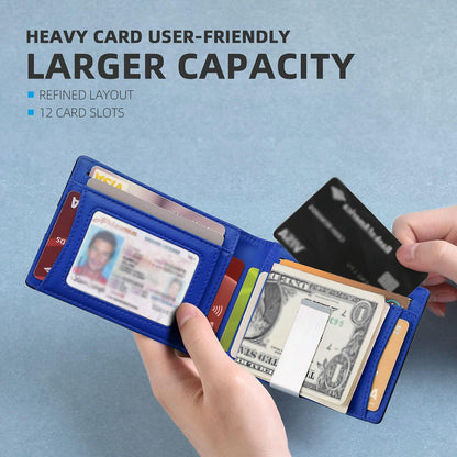 Rfid-protected Leather Credit Card Wallet - Secure & Stylish - Carbon Fiber Black Blue Inner