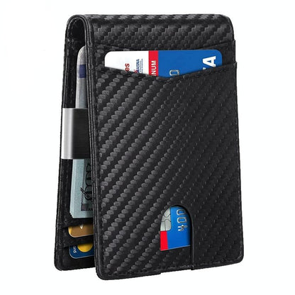 Rfid-protected Leather Credit Card Wallet - Secure & Stylish - Carbon Fiber Black Blue Inner