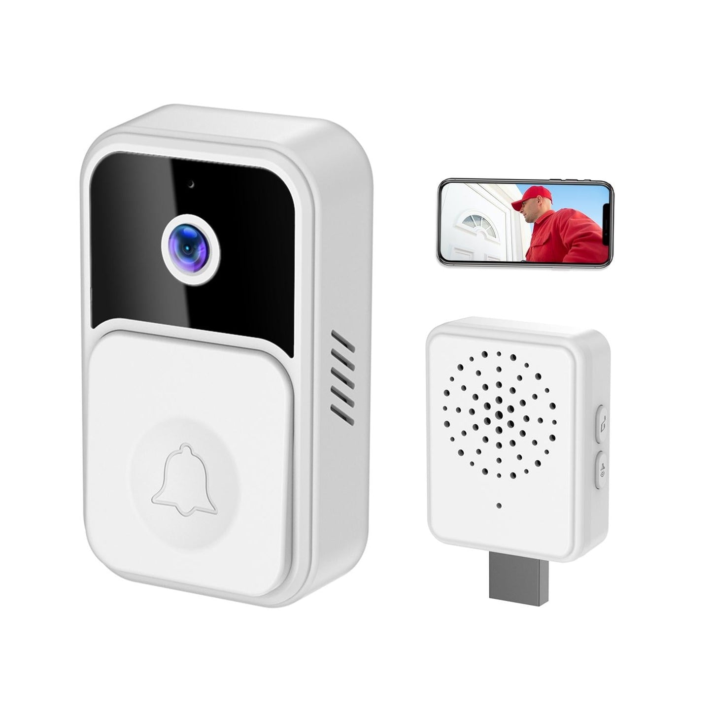 Wireless Smart Video Doorbell - 90 Degree Wide Angle - Black