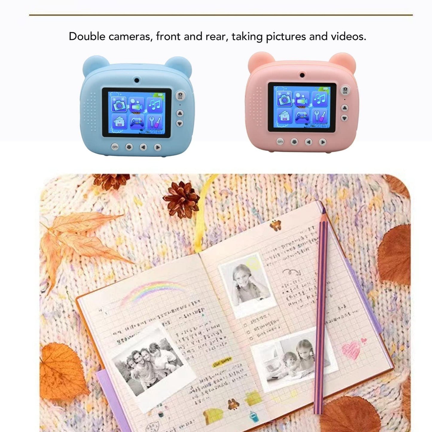 Instant Print Camera For Kids With Dual Lens And 2.4-Inch Screen