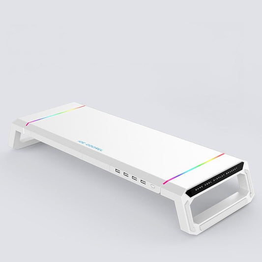 Foldable Laptop Stand With Rgb Lighting & Usb Expansion - Monitor Rack - Moonlight White