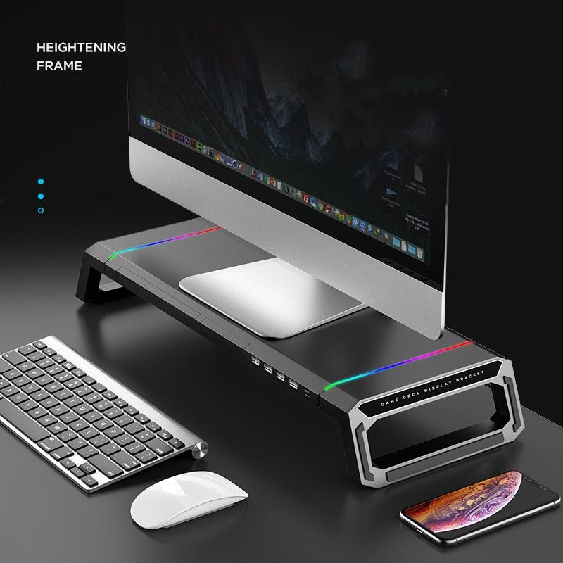 Foldable Laptop Stand With Rgb Lighting & Usb Expansion - Monitor Rack - Moonlight White