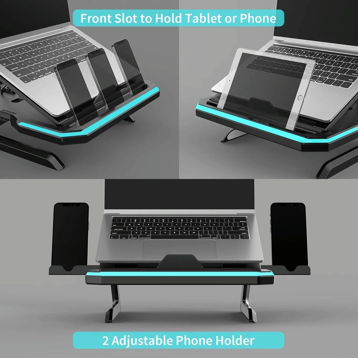 Adjustable Laptop Stand With 9 Levels Of Lighting - Black