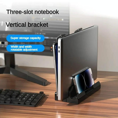 Versatile Laptop Stand With Storage And Cooling - Desktop Heightening Rack - Black