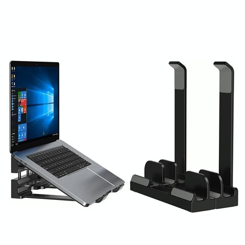 Versatile Laptop Stand With Storage And Cooling - Desktop Heightening Rack - Black