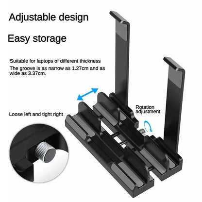 Versatile Laptop Stand With Storage And Cooling - Desktop Heightening Rack - Black