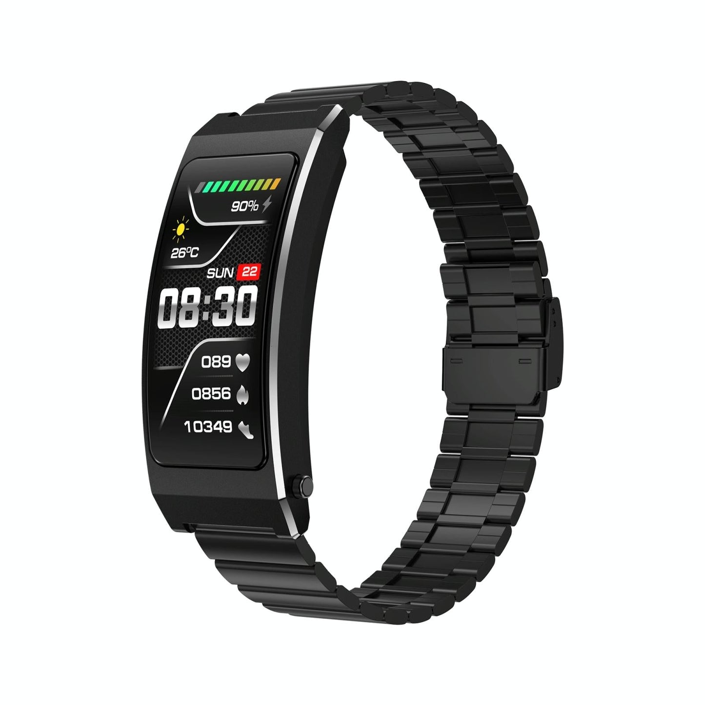 Smart Health Monitoring Bracelet With Bt Call And Leather Strap - Black Steel Strap