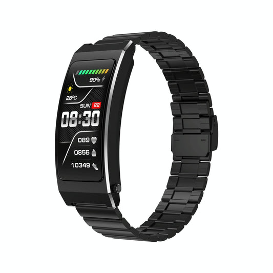 Smart Health Monitoring Bracelet With Bt Call And Leather Strap - Black Steel Strap