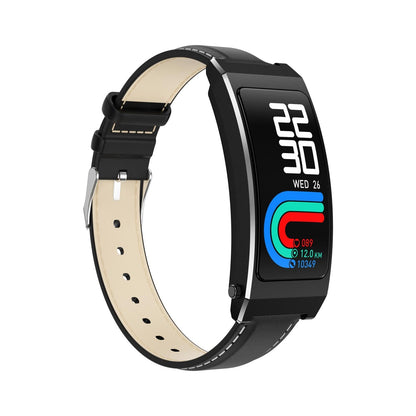 Smart Health Monitoring Bracelet With Bt Call And Leather Strap - Black Steel Strap
