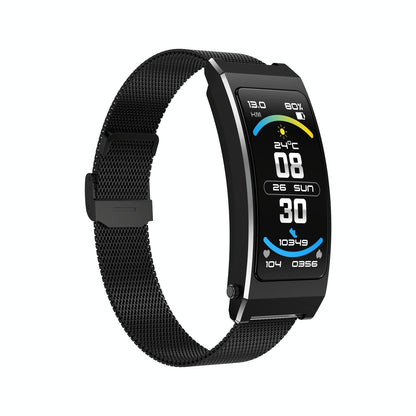 Smart Health Monitoring Bracelet With Bt Call And Leather Strap - Black Steel Strap