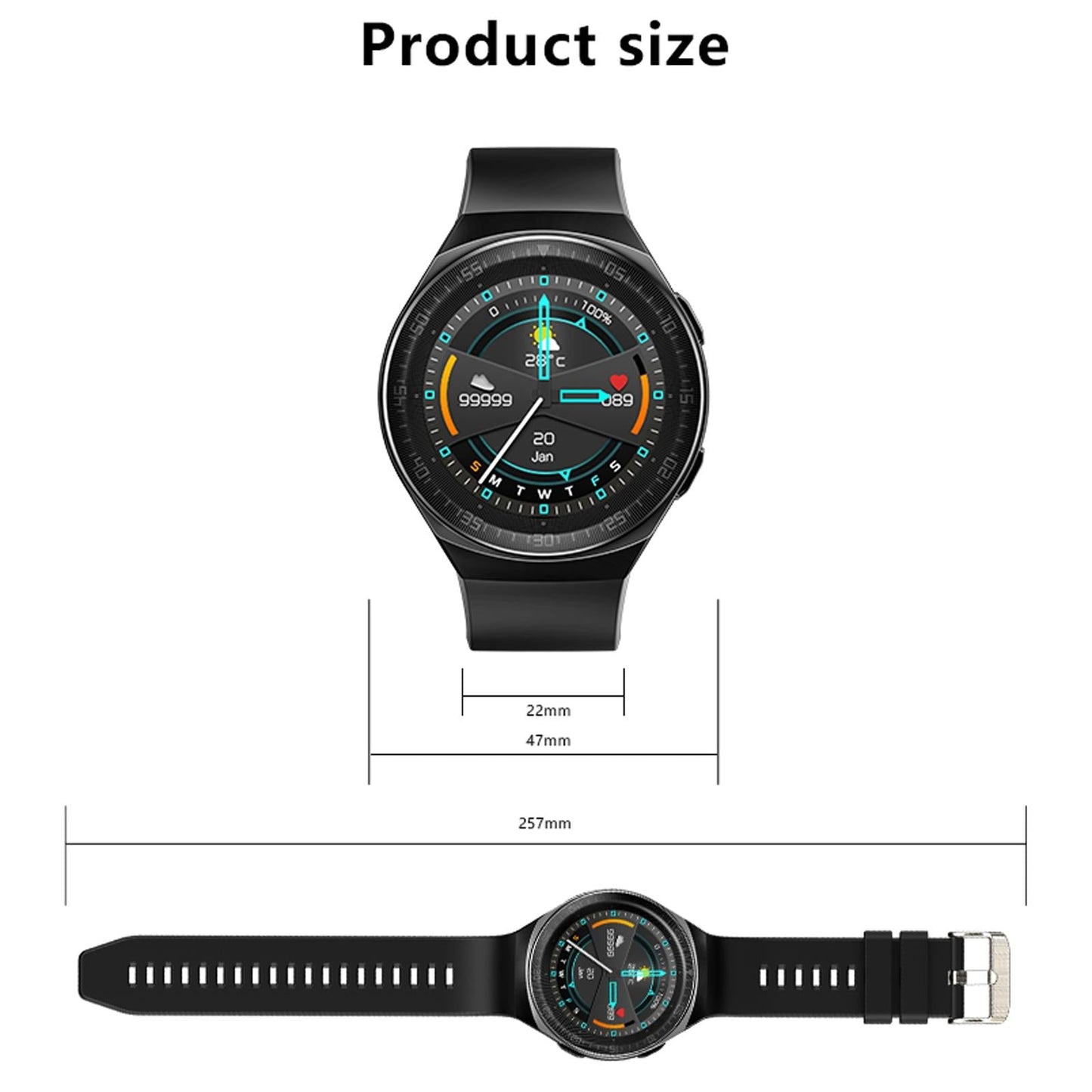 1.28 Inch Ip67 Waterproof Smart Watch With Bluetooth Call Sleep & Heart Rate Monitoring - Black