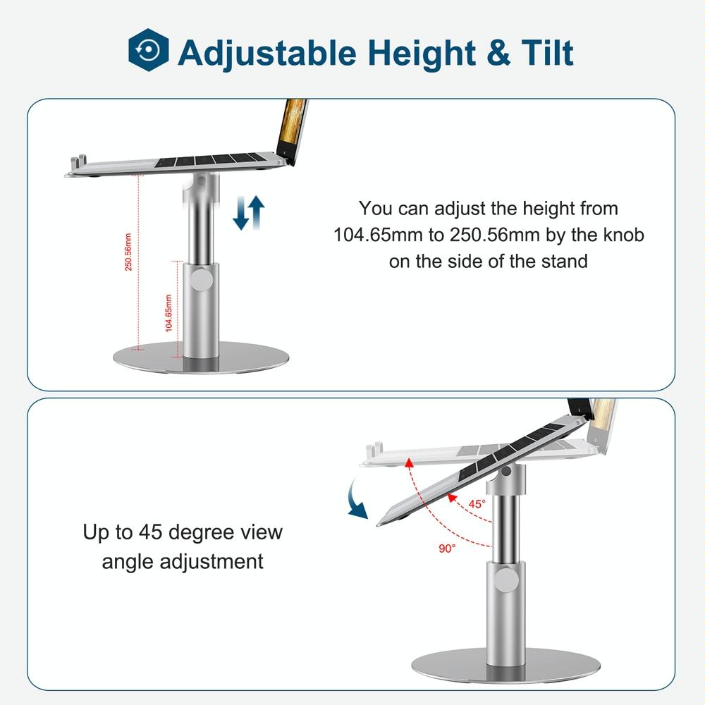 Silver 360 Degree Rotating Aluminum Laptop Stand