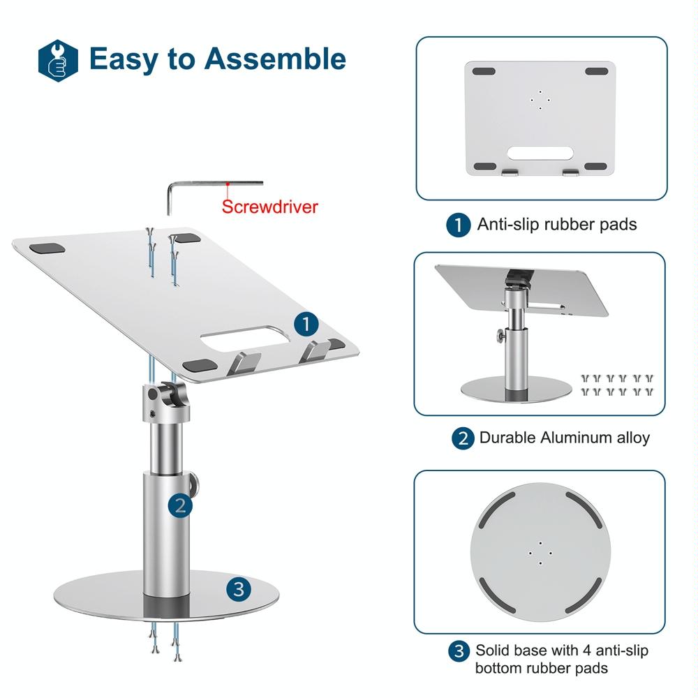 Silver 360 Degree Rotating Aluminum Laptop Stand