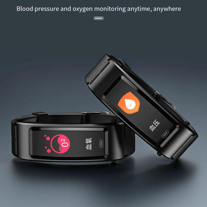Bluetooth Sleep Heart Monitor Bracelet - B7 - Black + Black Steel Chain