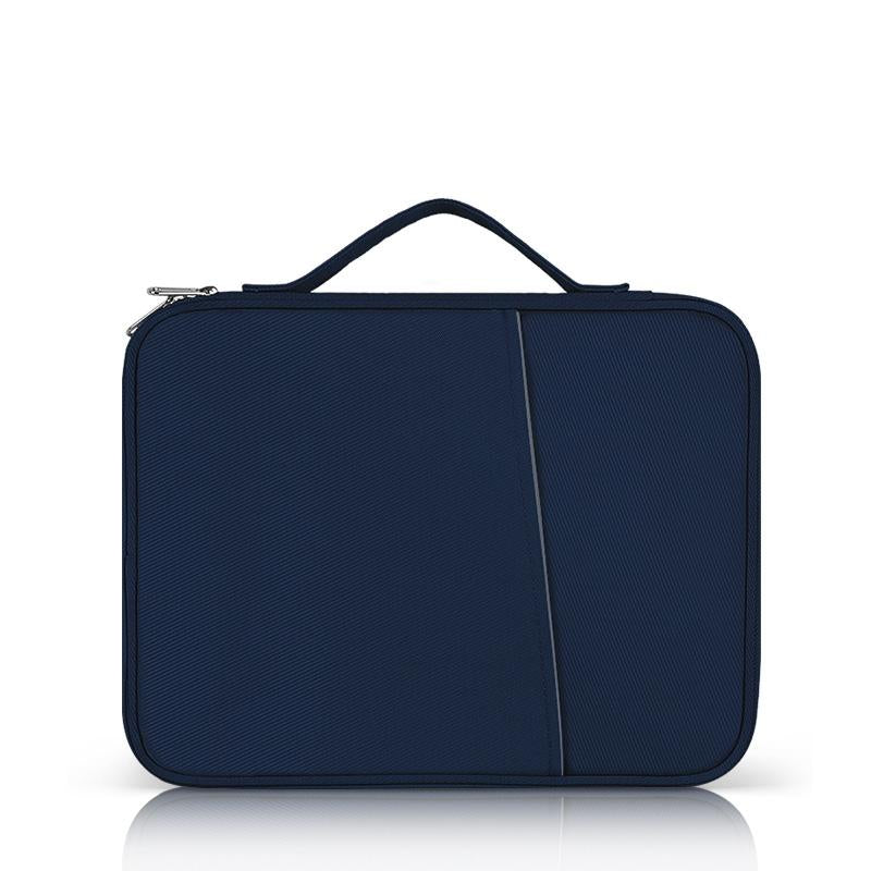 Leather Portable Bag With Cloth Texture - Blue