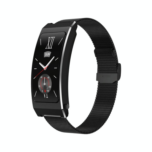 Smart Health Monitoring Bracelet With Bt Call And Leather Strap - Black Milanese Steel Strap