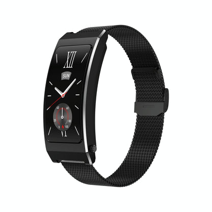 Smart Health Monitoring Bracelet With Bt Call And Leather Strap - Black Milanese Steel Strap
