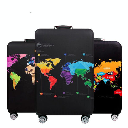 Protective Elastic Suitcase Cover - Fits 22-24 Inch Luggage - Dustproof & Scratch-Proof - World Map