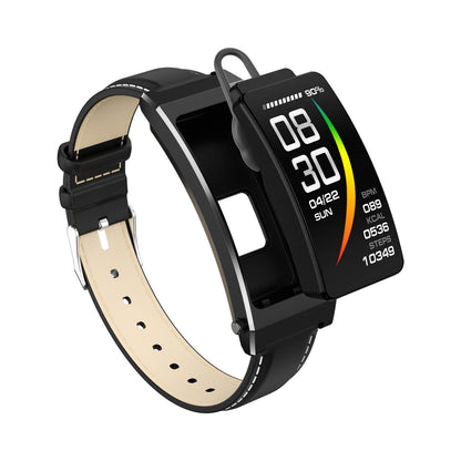 Smart Health Monitoring Bracelet With Bt Call And Leather Strap - Black Leather Strap