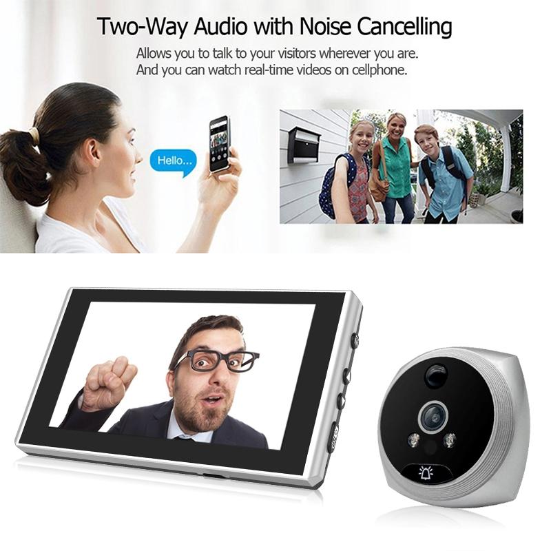 Smart Cat Eye Video Doorbell With 4.5 1080P Hd Screen Night Vision & Motion Detection - Black