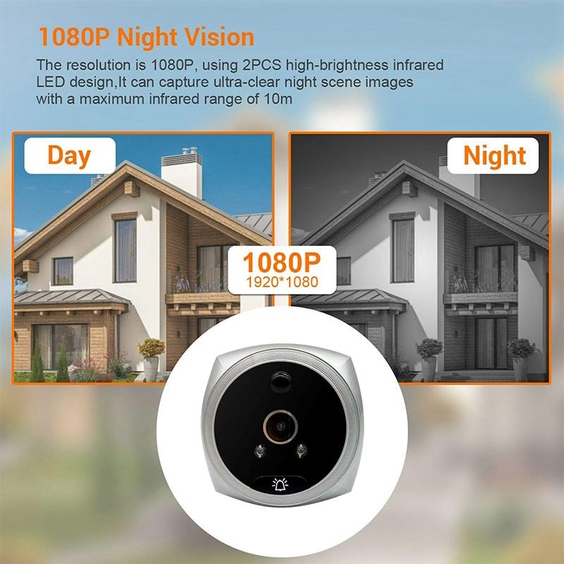 Smart Cat Eye Video Doorbell With 4.5 1080P Hd Screen Night Vision & Motion Detection - Black