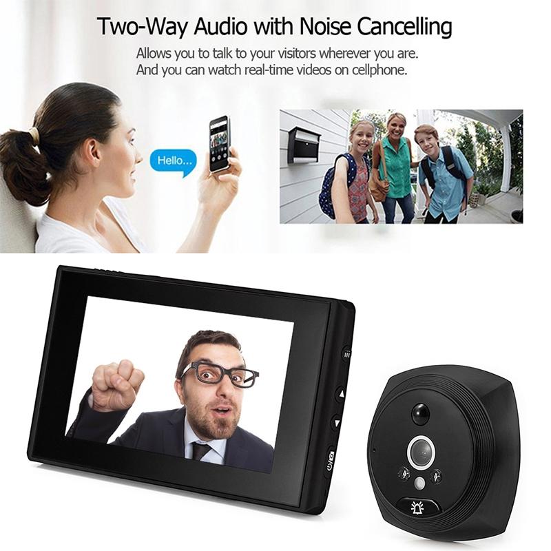 Smart Cat Eye Video Doorbell With 4.5 1080P Hd Screen Night Vision & Motion Detection - Black