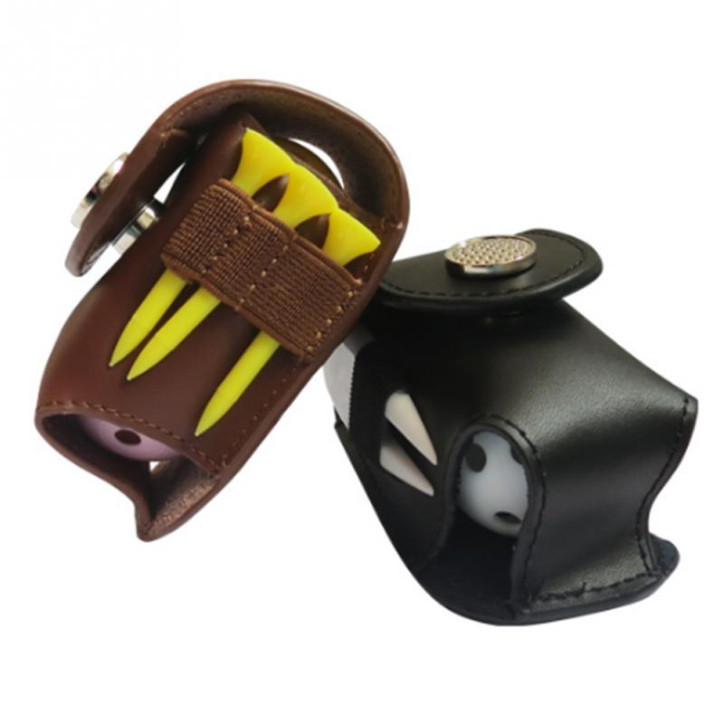 Leather Golf Ball Waist Pouch - Portable Tee Bag For Sports - Brown