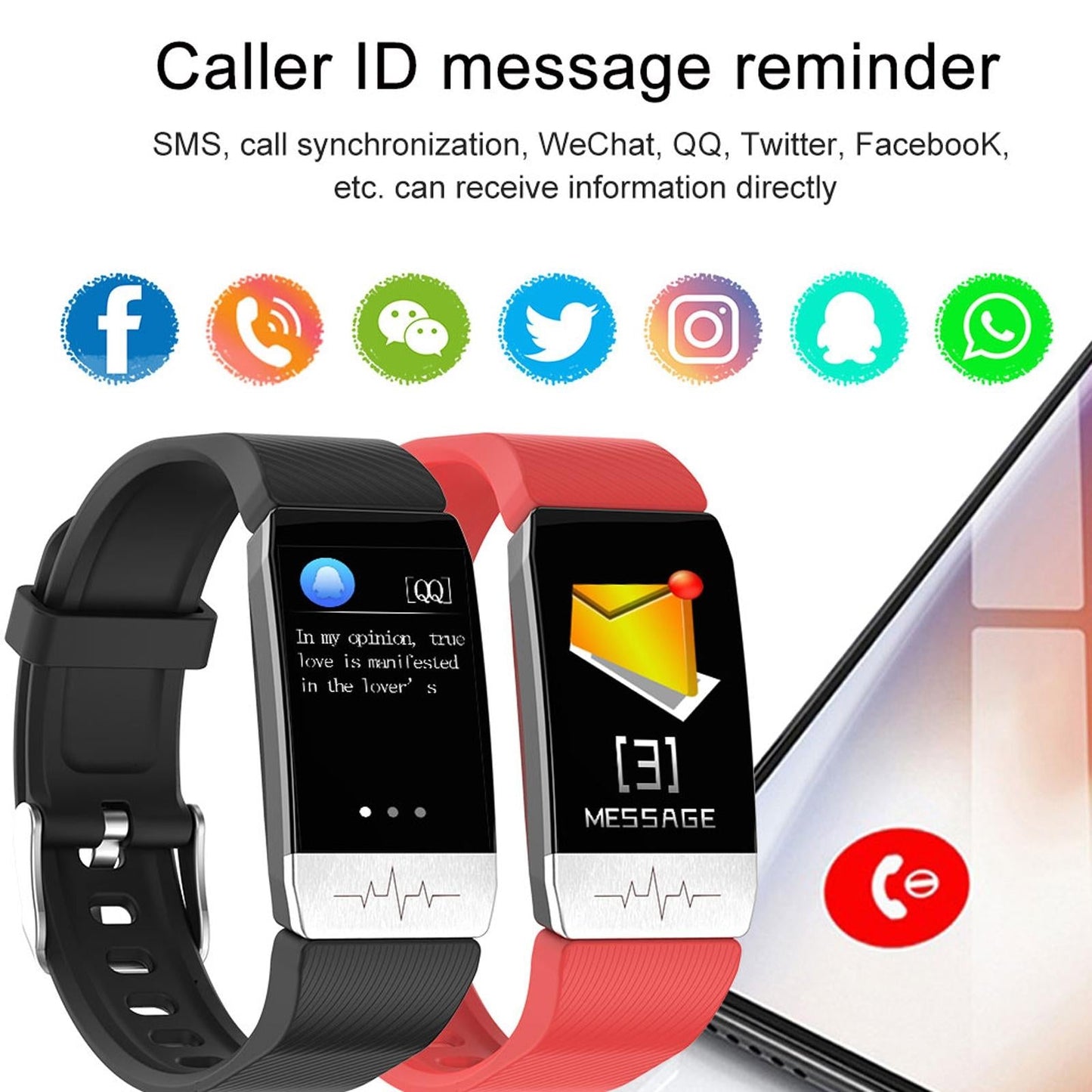 Waterproof Smart Bracelet With Blood Oxygen & Heart Rate Monitoring - Red