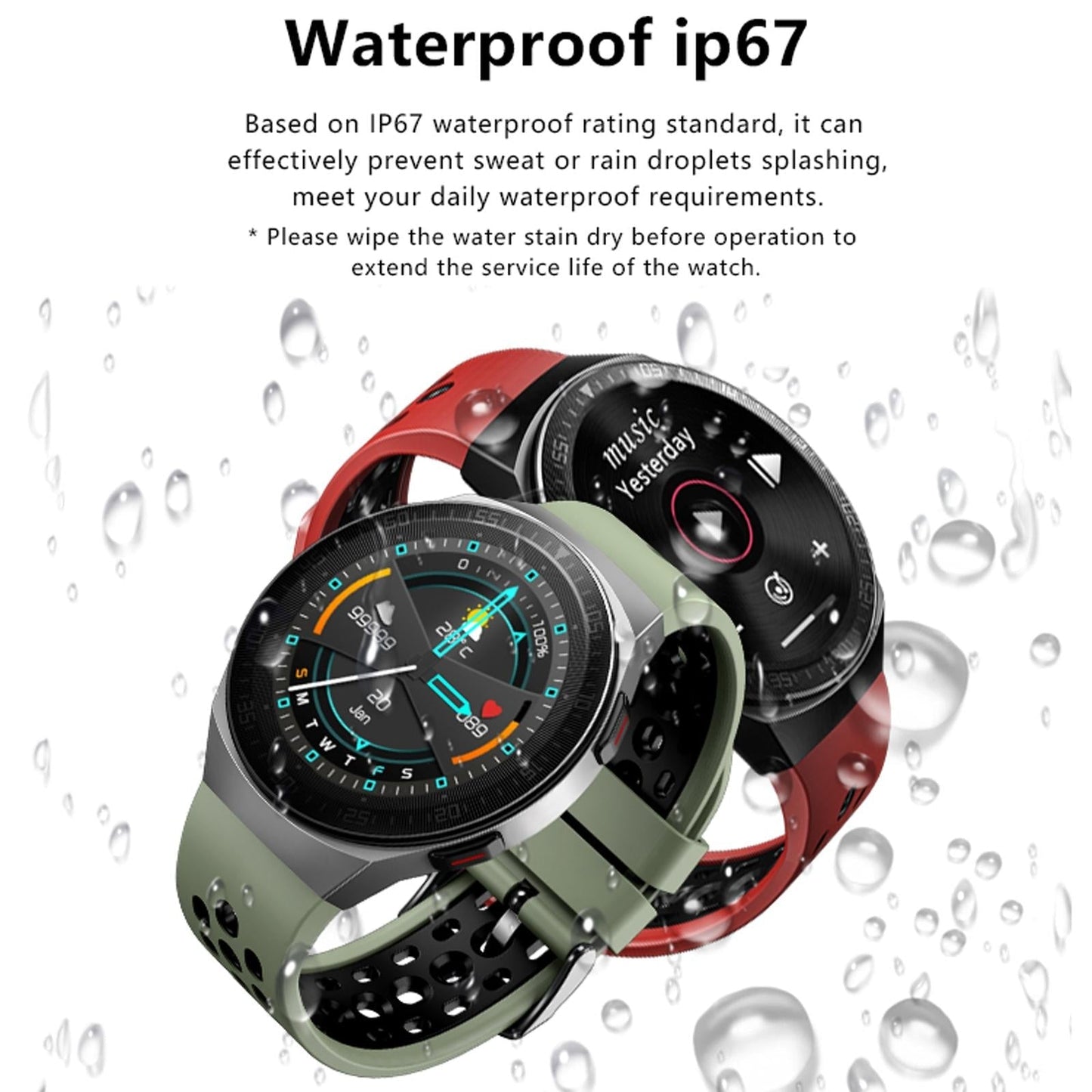 1.28 Inch Ip67 Waterproof Smart Watch With Bluetooth Call Sleep & Heart Rate Monitoring - Red