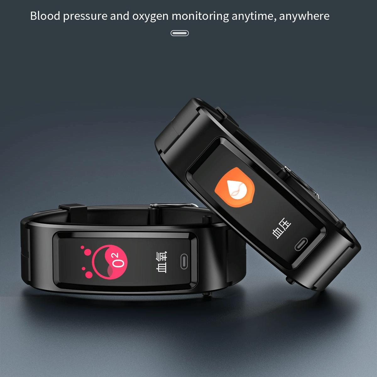 Bluetooth Sleep Heart Monitor Bracelet - B7 - Black + Black Silicone Strap