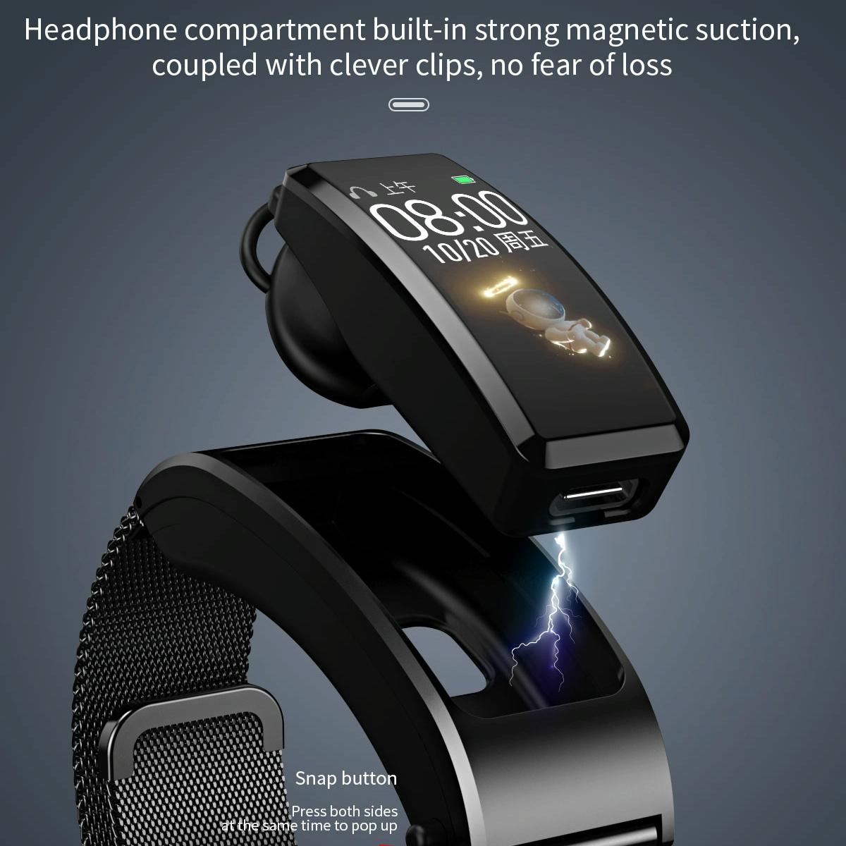 Bluetooth Sleep Heart Monitor Bracelet - B7 - Black + Black Silicone Strap