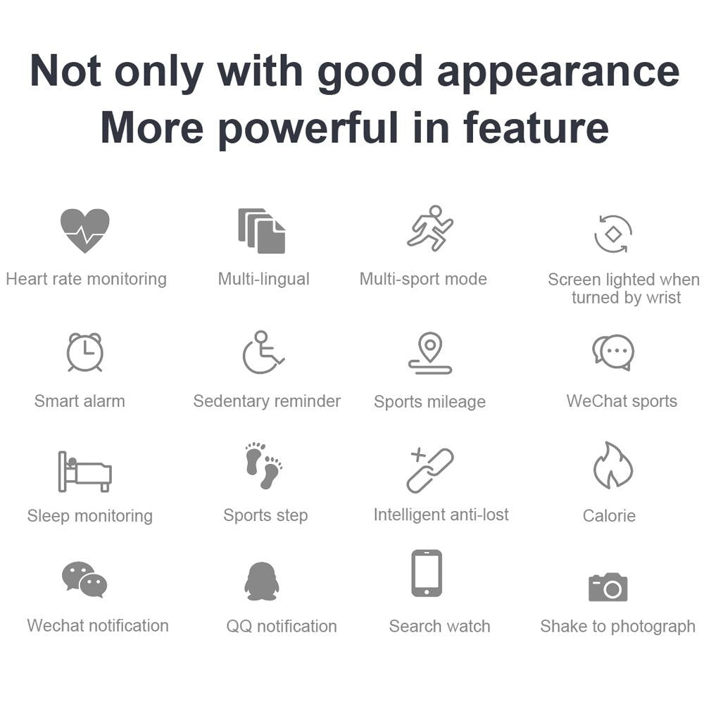 Smart Bracelet With Call Reminder Heart Rate & Sleep Monitoring - Black