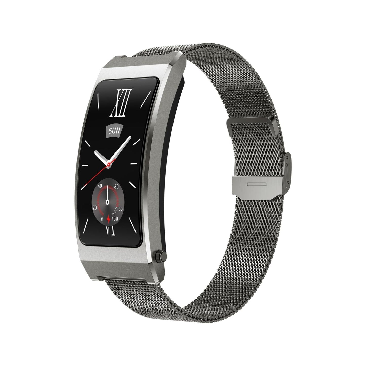 Smart Health Monitoring Bracelet With Bt Call And Leather Strap - Tarnish Milanese Steel Strap